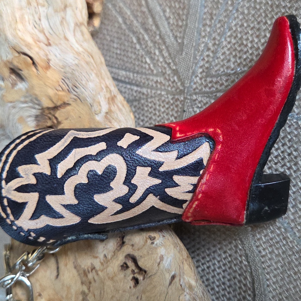 New, Leather Tooled Cowboy Boot Keychain/Purse Charm!